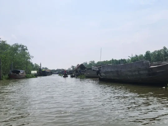 Traditional boats on the Mekong River in Cai Be
