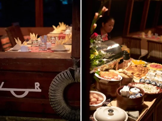 Vietnamese dinner spread on Bassac Cruise during evening cruise in Can Tho