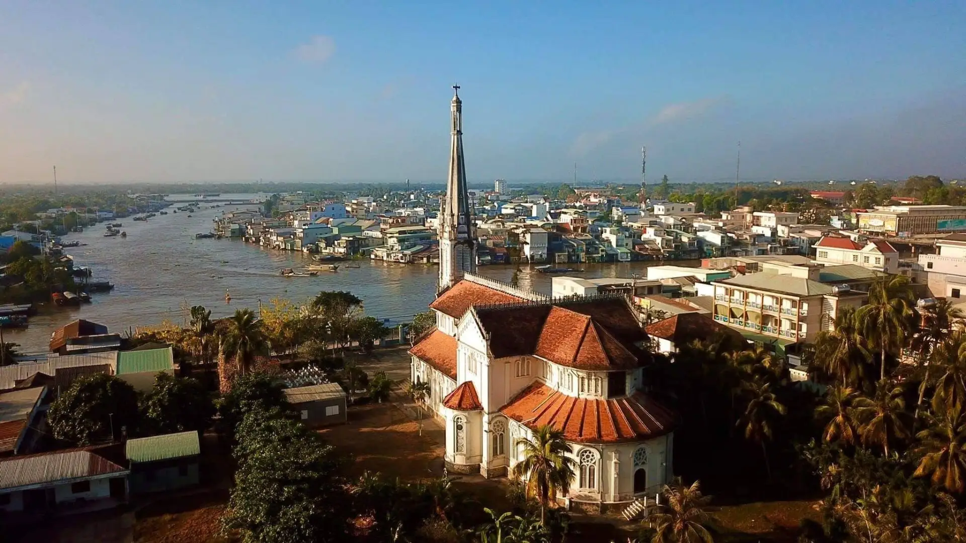 Cai Be Church by the Mekong River in Cai Be, Tien Giang, Vietnam with scenic surroundings