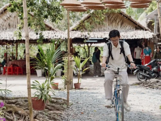 Cycling through the Mekong Delta countryside as part of a Cai Rang Floating Market tour