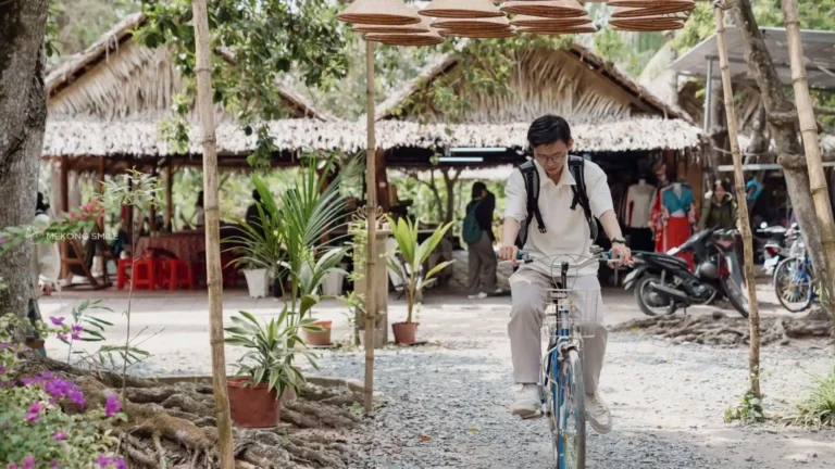 Cycling through the Mekong Delta countryside as part of a Cai Rang Floating Market tour