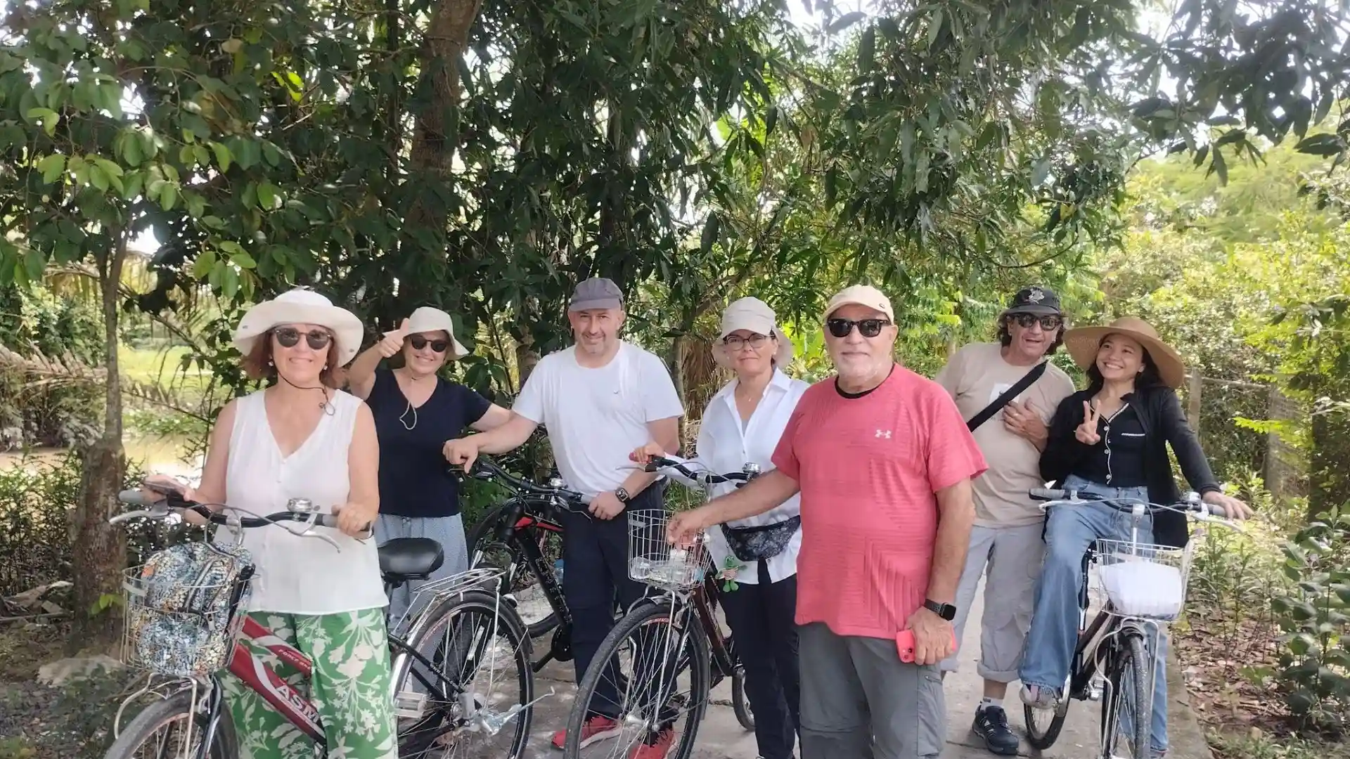 Group cycling tour in the Mekong Delta included in the Cai Rang Floating Market tour from Ho Chi Minh City