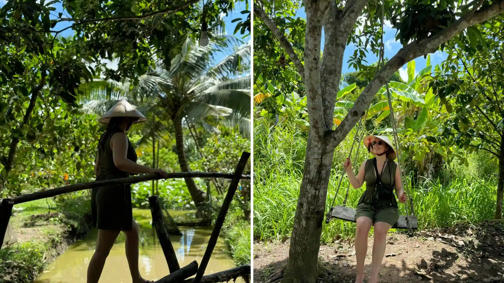 Tourists walking through a tropical garden in the Mekong Delta near Cai Rang Floating Market