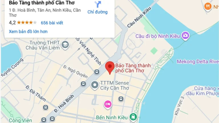 Can Tho Museum location highlighted on a city map in the downtown area