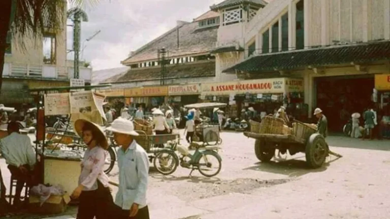 Historic street scene at Can Tho Old Market in the Mekong Delta