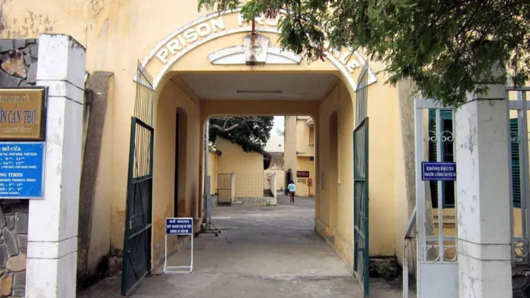 Entrance gate of Can Tho Prison with old colonial architecture
