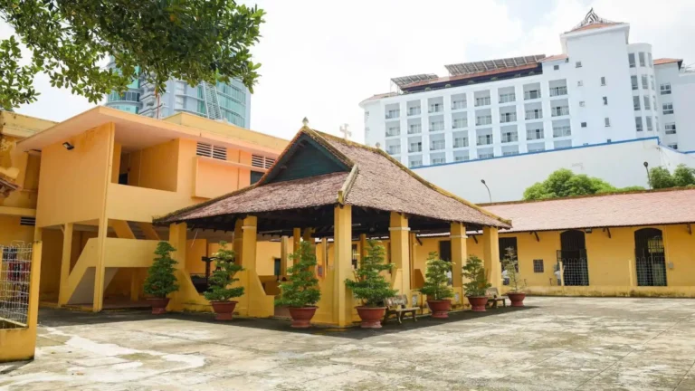 Inner yard of Can Tho Prison with preserved yellow walls