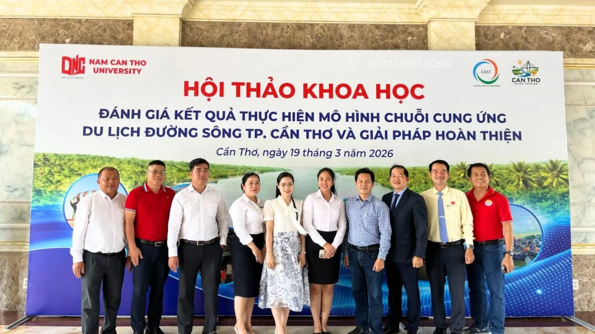 Mekong Smile Honored to Participate in the 2026 River Tourism Seminar 405 Representatives on stage for the Mekong Smile River Tourism Seminar, Can Tho
