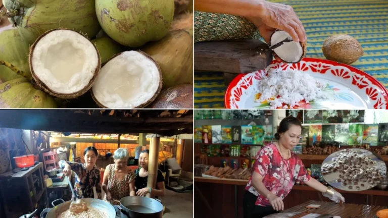 Steps of making traditional coconut candy in Ben Tre