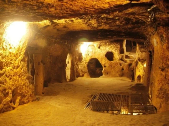 Close-up of the rough, compacted earth and clay structure inside the tunnel in Cu Chi Tunnels Tour