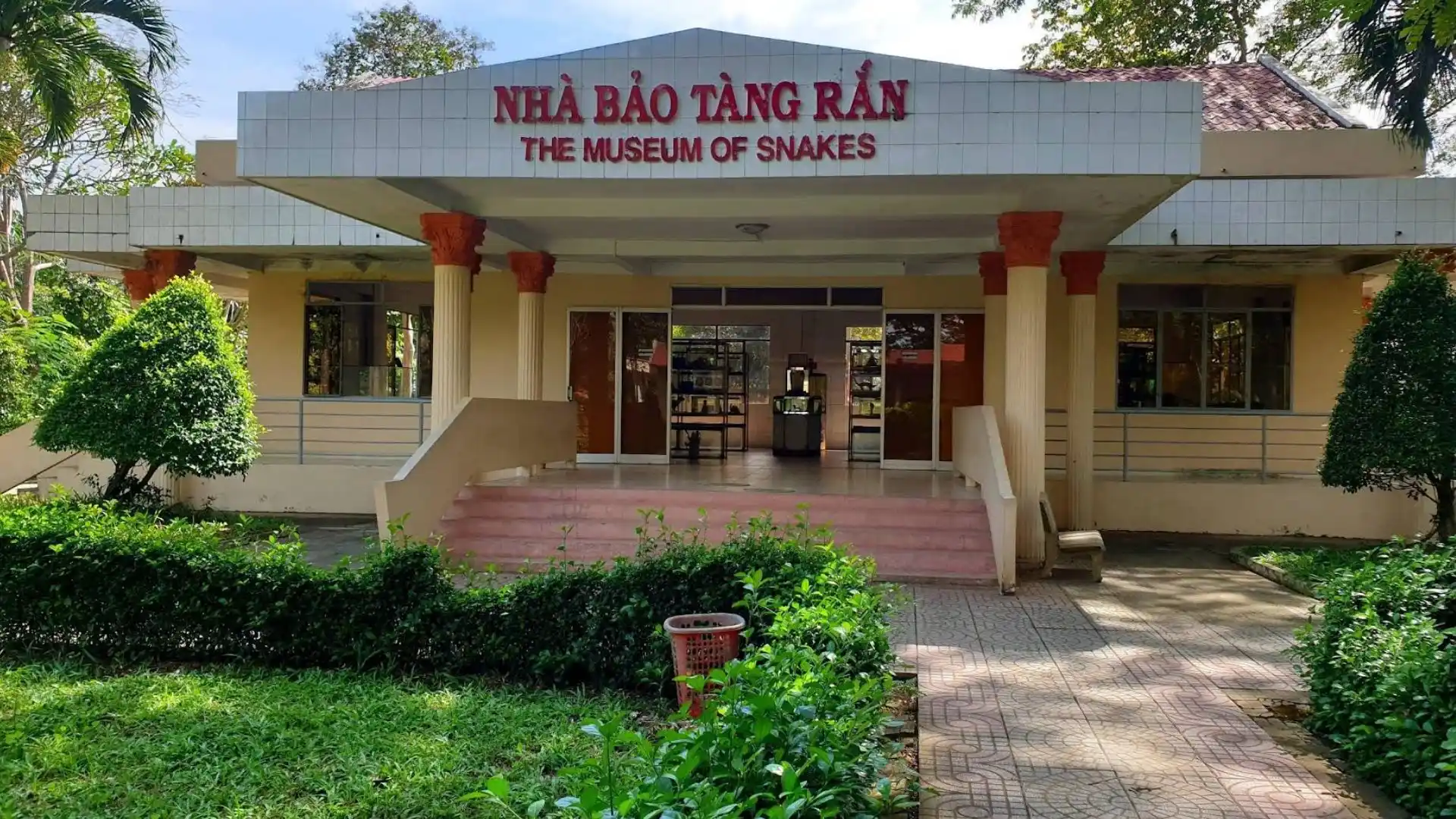 Snake Museum building at Dong Tam Snake Farm in Tien Giang, showcasing research and conservation information about snakes