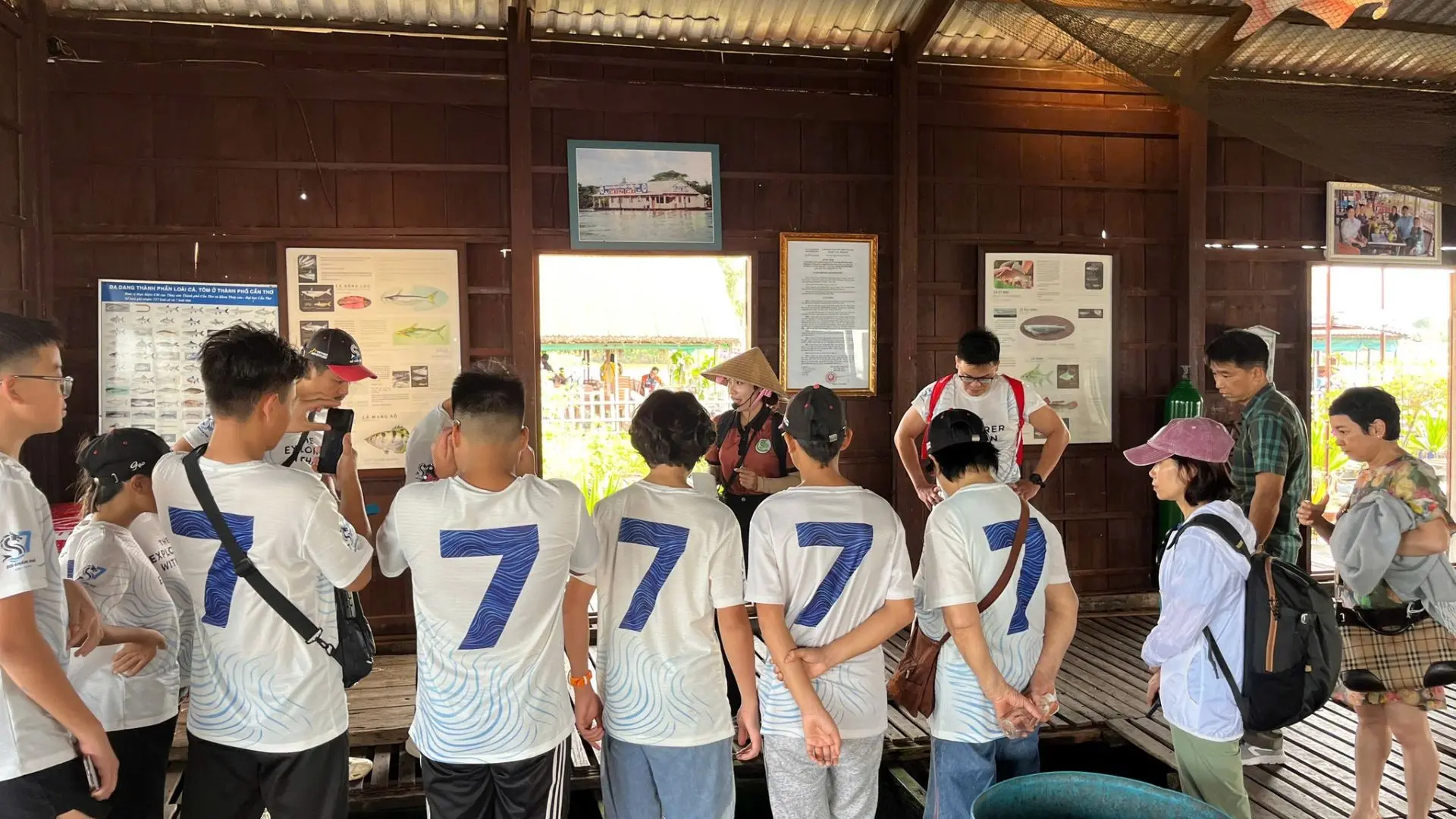 Student group visiting Mekong Smile floating fish farm