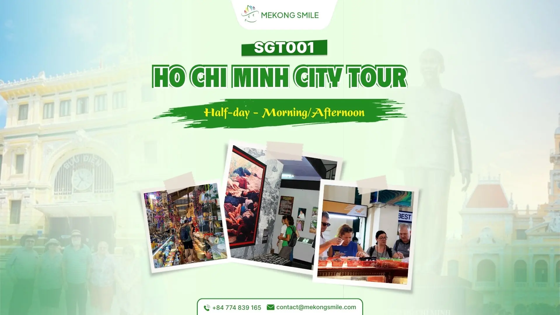 Mekong Smile Ho Chi Minh City Tour featuring major attractions, cultural landmarks and historical sites in Saigon, Vietnam