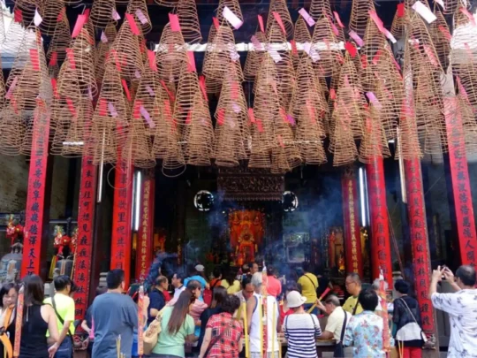 Incense coils hanging inside Ba Thien Hau Temple in Ho Chi Minh City