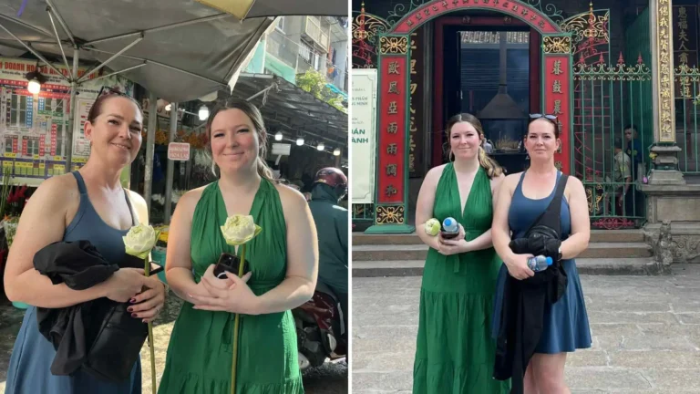 Tourists visiting a temple on Ho Chi Minh Cycle Tour in Ho Chi Minh City