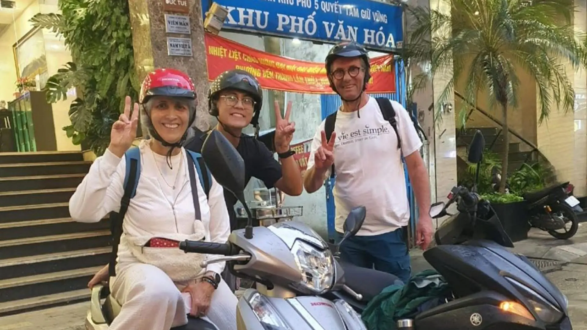 Tourists riding motorbikes with local guides during Ho Chi Minh motorbike tour in Saigon