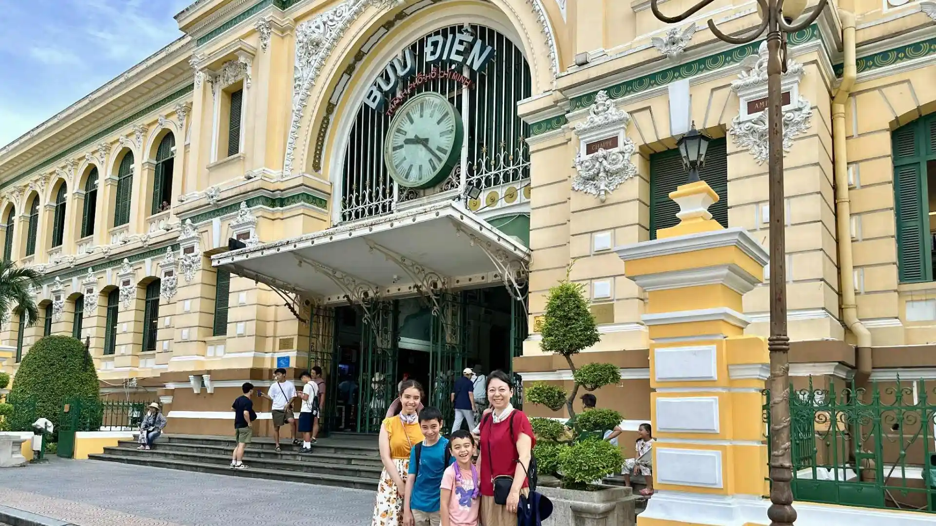 Tourists at Saigon Central Post Office during Ho Chi Minh motorbike city tour