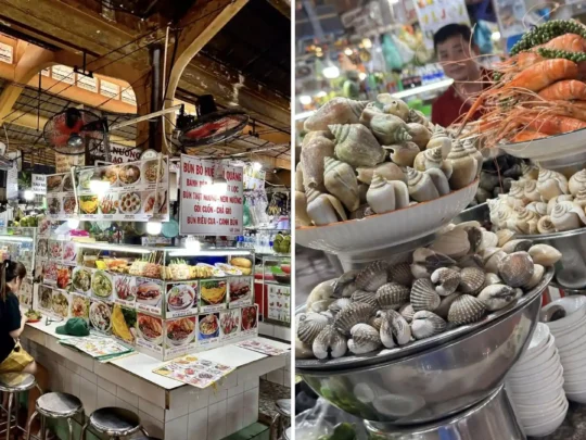 Shopping and food stalls inside Ben Thanh Market on Ho Chi Minh City tour