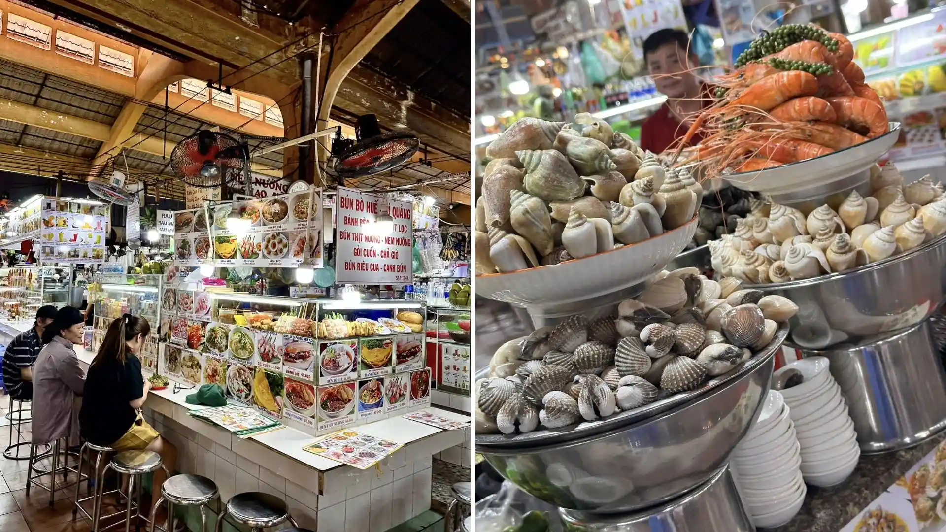Shopping and food stalls inside Ben Thanh Market on Ho Chi Minh City tour