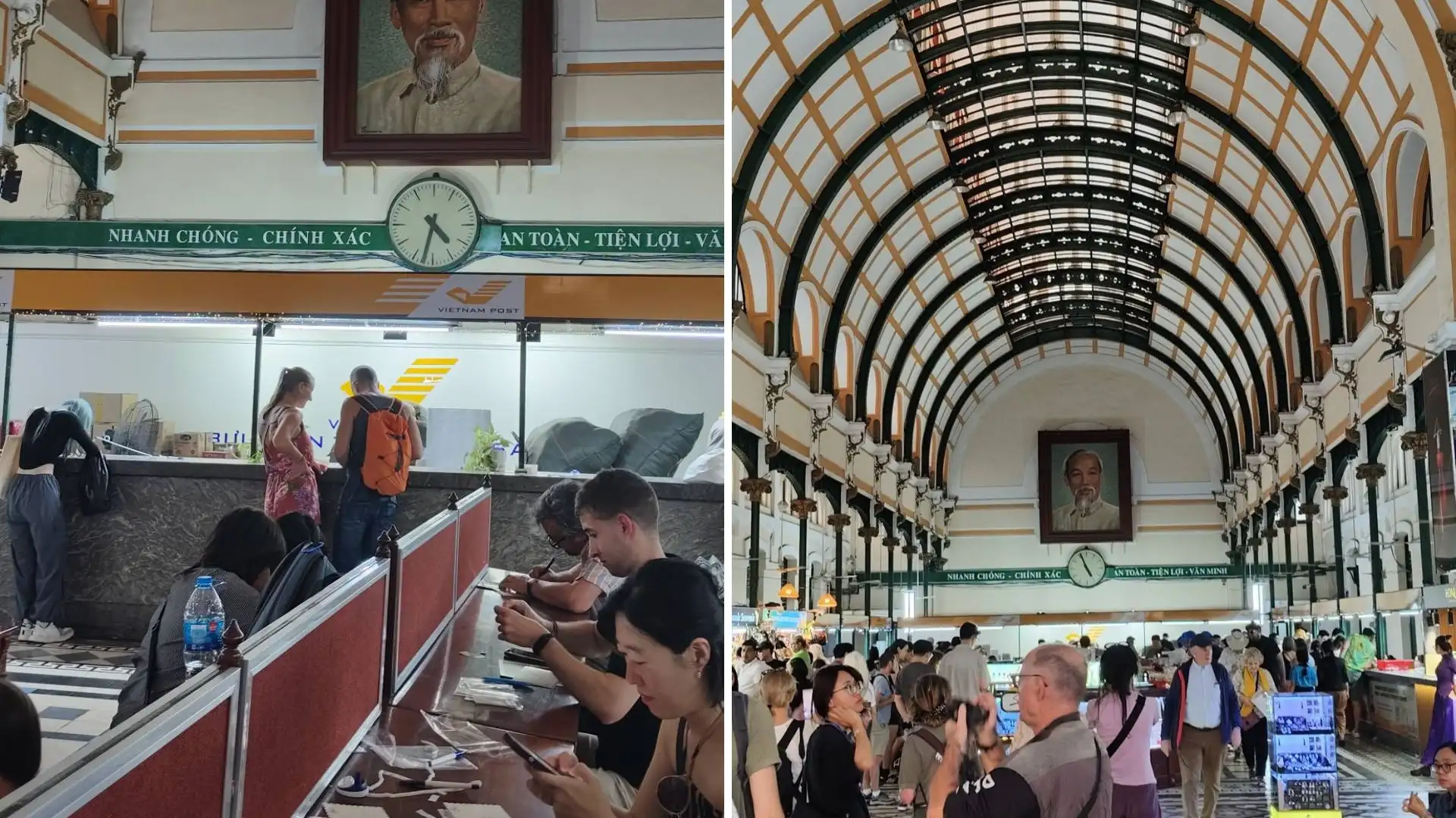 Local activities inside Saigon Central Post Office on Ho Chi Minh City tour Vietnam