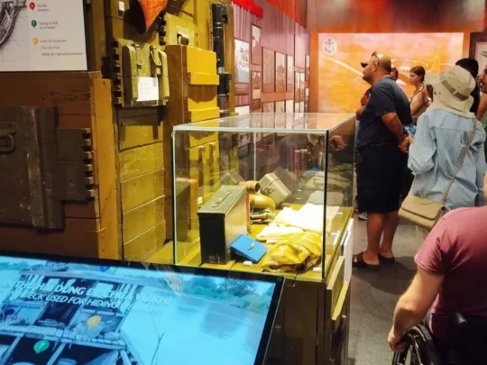 Historical exhibition inside War Remnants Museum on Ho Chi Minh City tour Vietnam