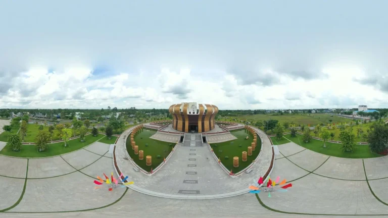 Wide view of the temple complex surrounded by greenery at Hung King Temple Can Tho