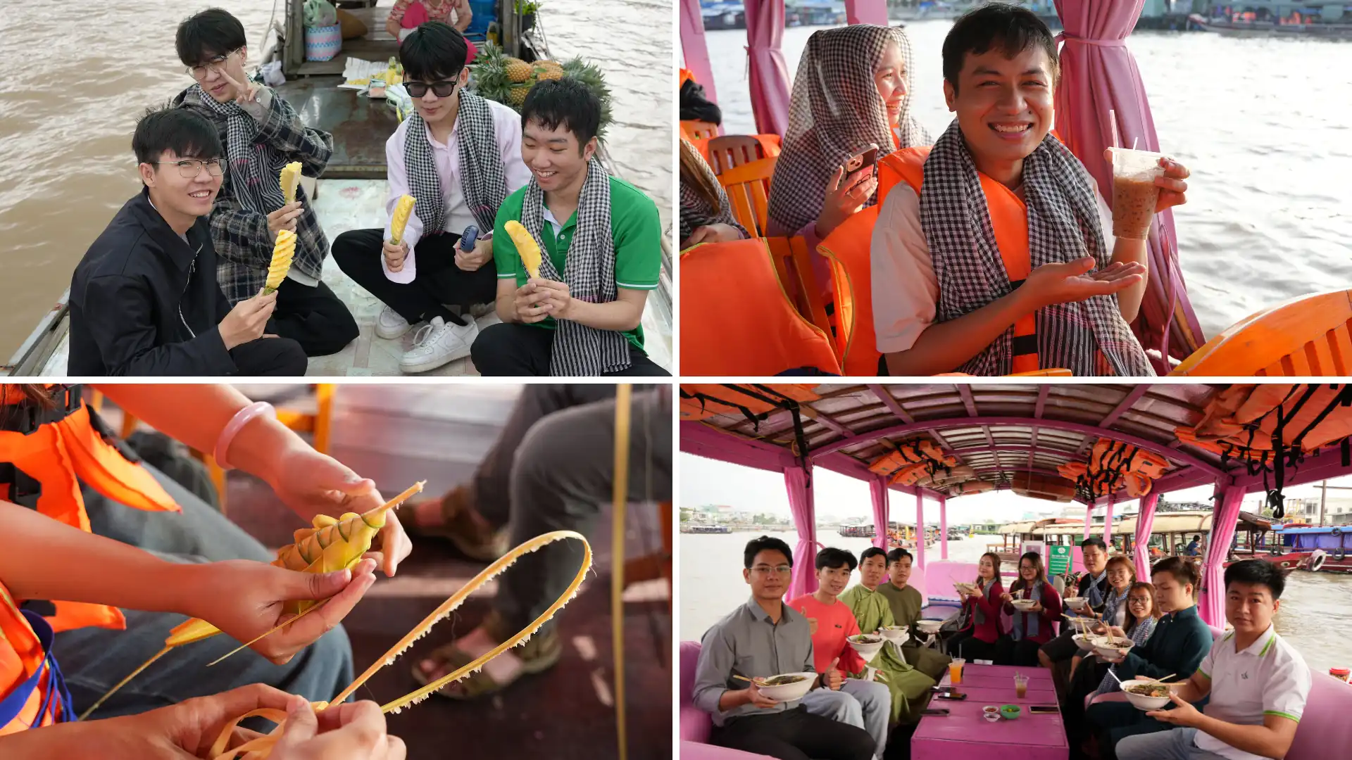 Tourists exploring the Mekong Delta with Mekong Smile guides