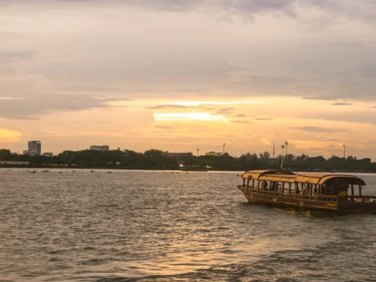 Sunset view on Bassac Cruise during a luxury Mekong Delta cruise in Can Tho, Vietnam