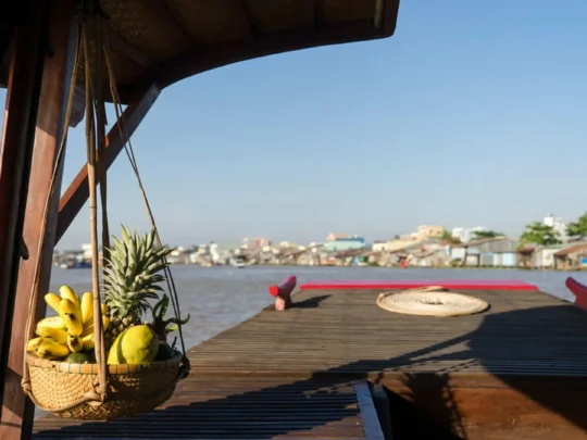 Luxury deck view on Bassac Cruise during a Mekong Delta cruise in Can Tho