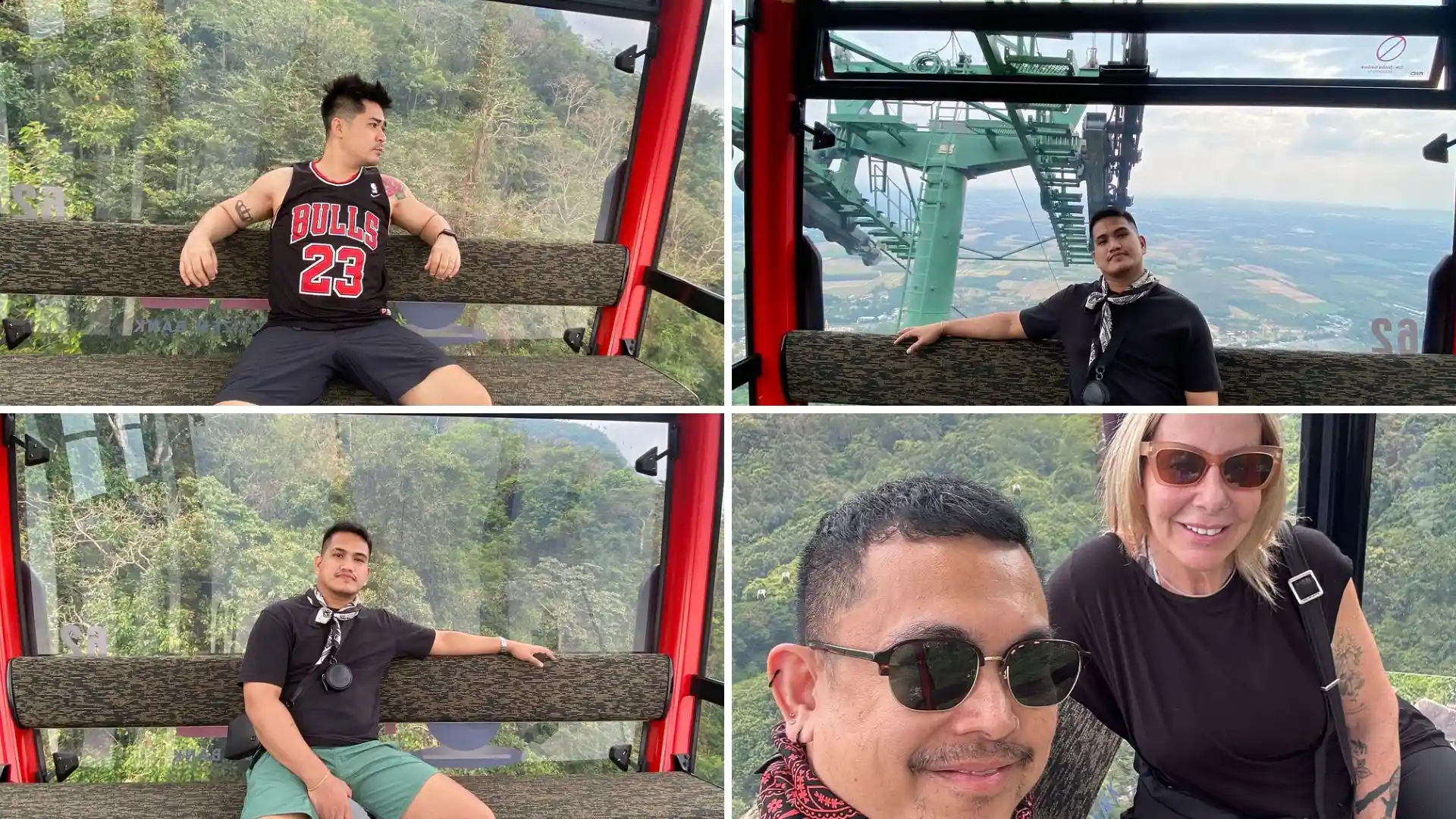 Tourists riding the cable car at Ba Den Mountain, Tay Ninh, Vietnam
