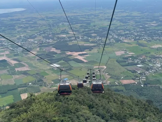 Aerial view of Tay Ninh countryside from Ba Den Mountain cable car