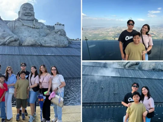 Group of tourists at Ba Den Mountain summit, Tay Ninh, Vietnam