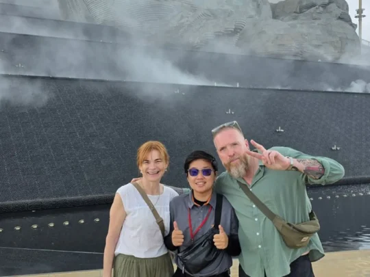 Tourists at the misty summit area of Ba Den Mountain, Tay Ninh