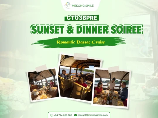 Mekong Smile Sunset & Dinner Soiree Tour featuring river sunset views and fine dining experience in Southern Vietnam