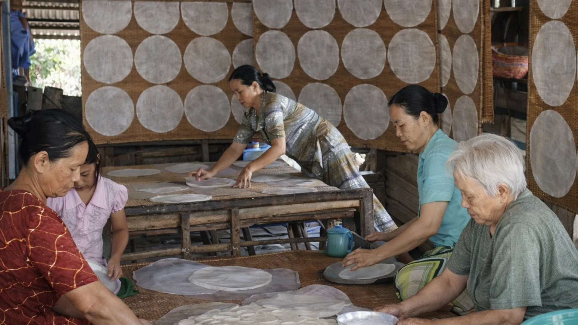 Son Doc Puff Rice Paper Village: Ben Tre’s Coconut Craft Heritage 158 Son Doc Puff Rice Paper Village locals making traditional rice paper inside a family workshop