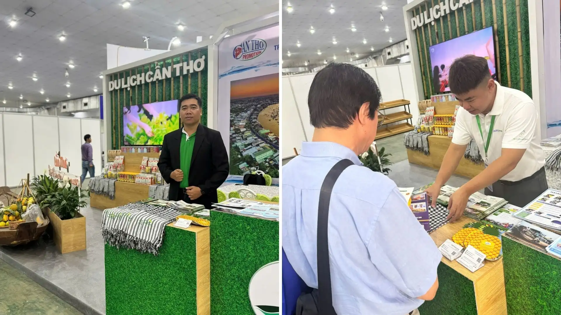 Mekong Smile staff providing travel consultations to visitors at the Can Tho Tourism booth in VITM Hanoi