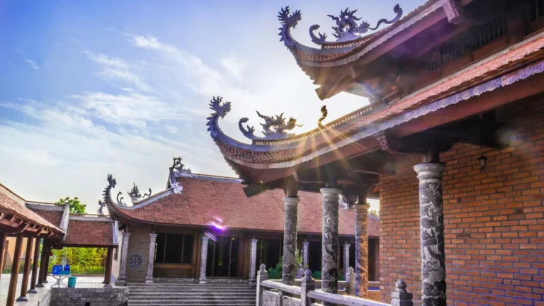 Curved-roof architecture of Truc Lam Phuong Nam Zen Monastery in Can Tho.