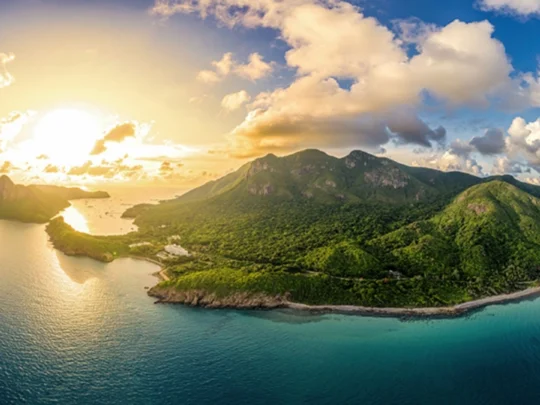 Panoramic view of Con Dao Island from above.