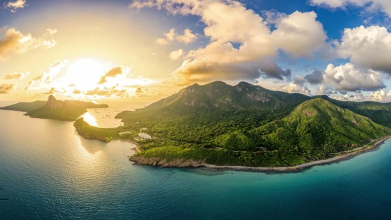 Panoramic view of Con Dao Island from above.