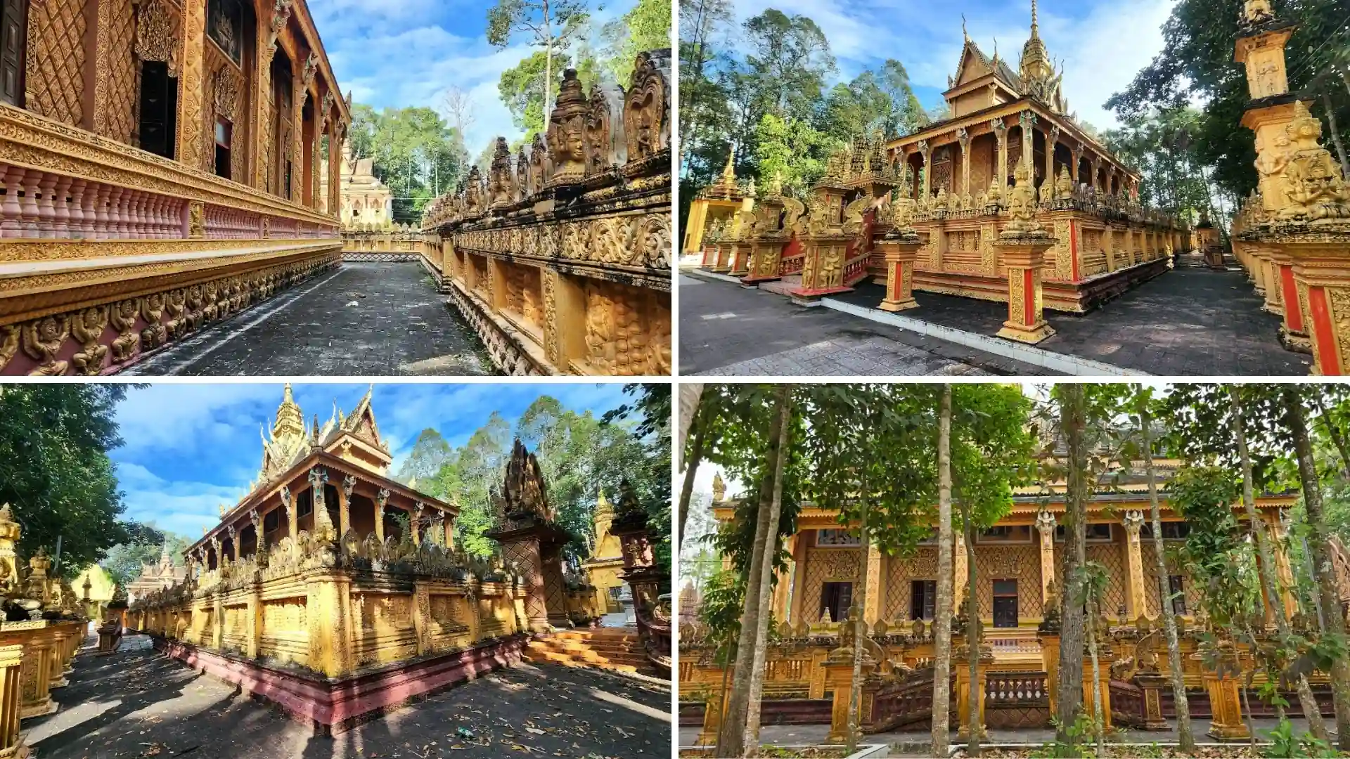Phu Ly Pagoda: Discover the Khmer Heritage of Phu Ly 1 11 Different views of Khmer temple buildings, decorated walkways and tree-shaded grounds at Phu Ly 1 Pagoda