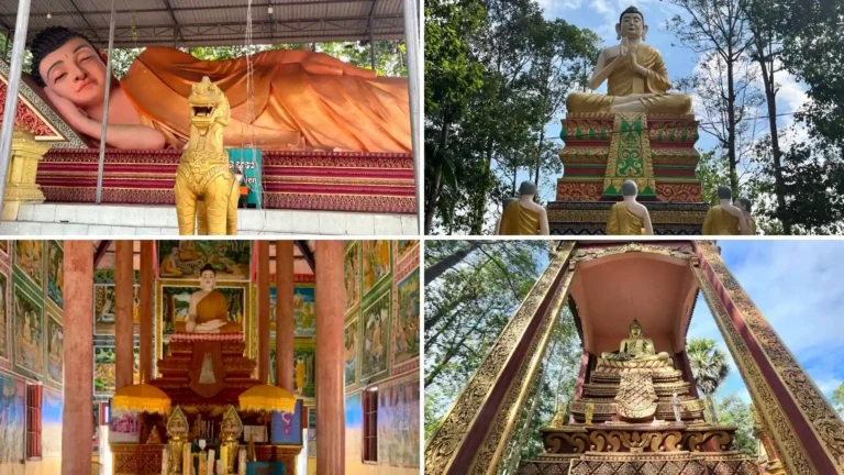 Buddhist statues and religious imagery displayed around Phu Ly 1 Pagoda in Vinh Long