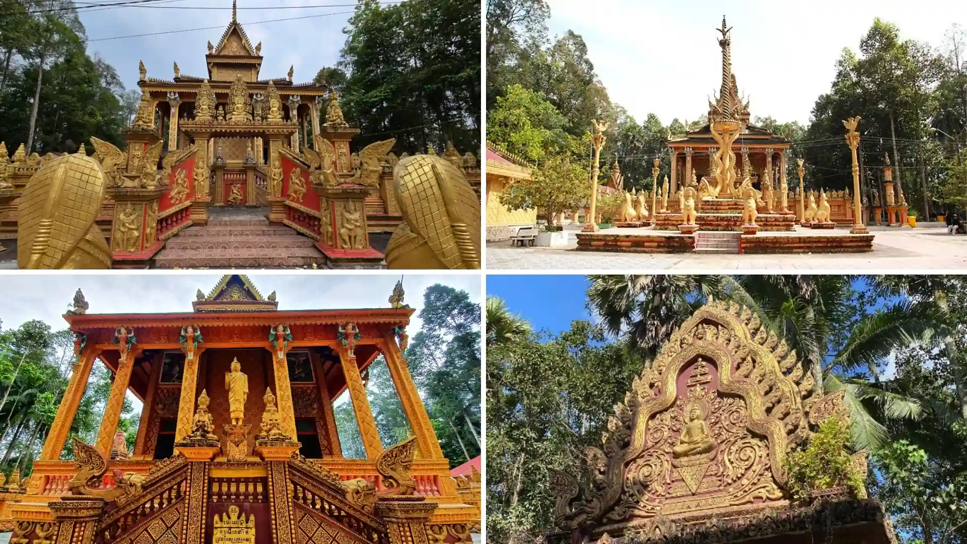 Phu Ly Pagoda: Discover the Khmer Heritage of Phu Ly 1 9 Collage of ceremonial structures, Khmer sculptures and religious architecture at Phu Ly 1 Pagoda