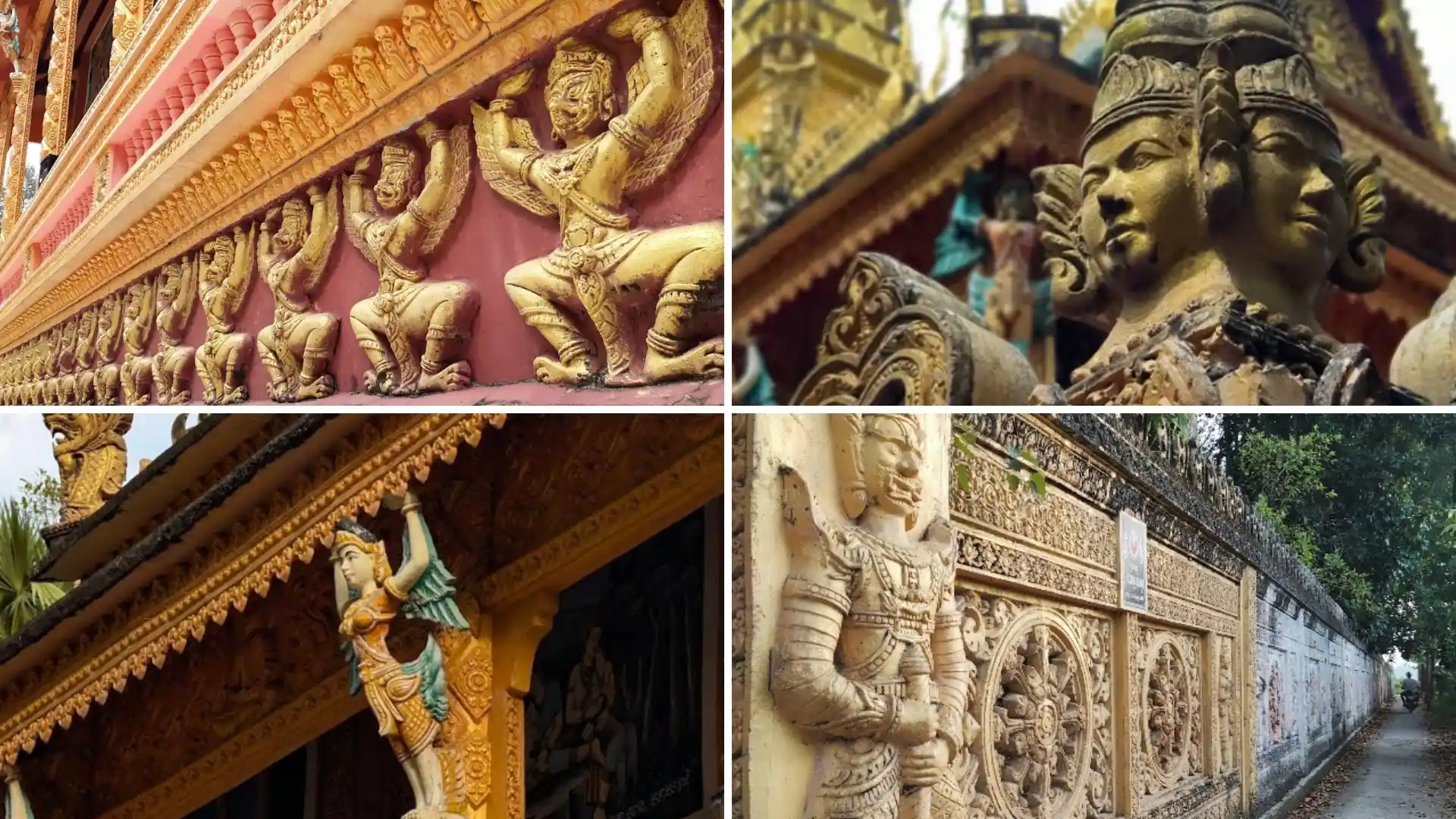 Phu Ly Pagoda: Discover the Khmer Heritage of Phu Ly 1 8 Close-up views of Khmer mythological sculptures and ornate carvings at Phu Ly Pagoda