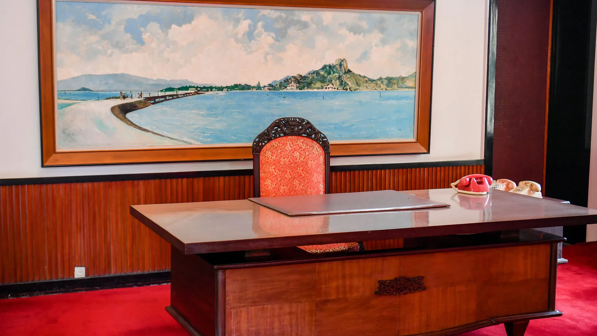 Presidential Office inside Reunification Palace with vintage telephones