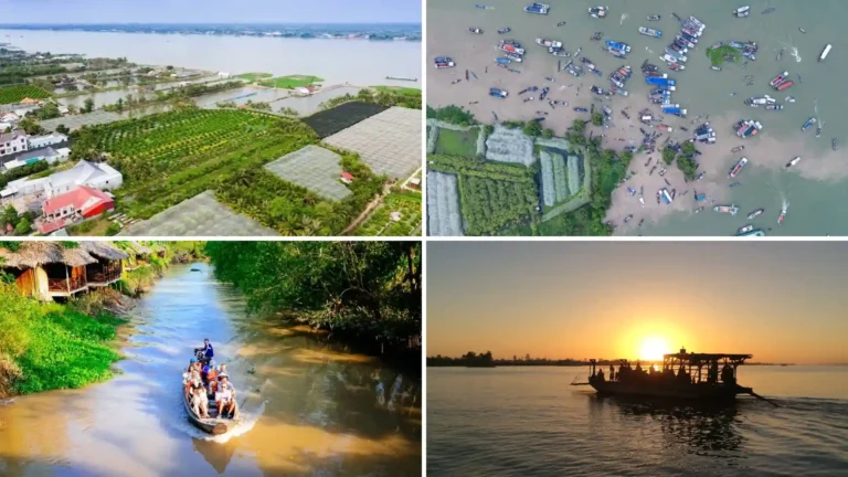 Aerial views, waterways and river scenery around Tan Loc Islet in Can Tho