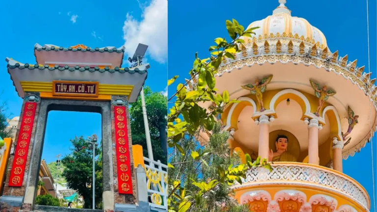 Entrance and architecture of Tay An Pagoda at Sam Mountain