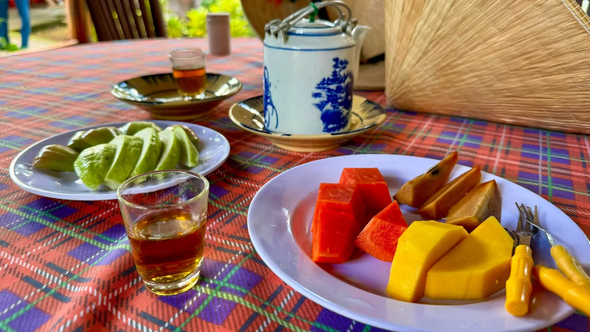 Tea service with chrysanthemum or lotus tea at Can Tho Fruit Garden – authentic cultural touch