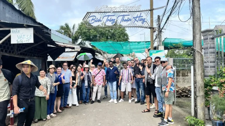 Visitors joining a cultural tour at Thuan Hung Rice Paper Village in Can Tho