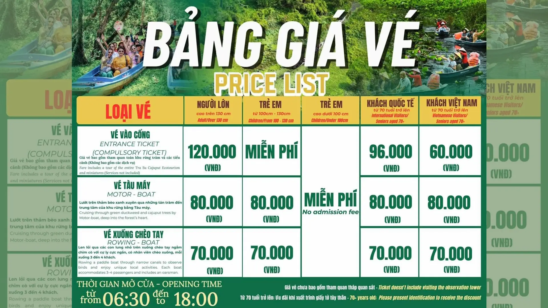 Tra Su Cajuput Forest 2026: Tickets, Boats & When to Visit 46 Ticket information board at Tra Su Cajuput Forest