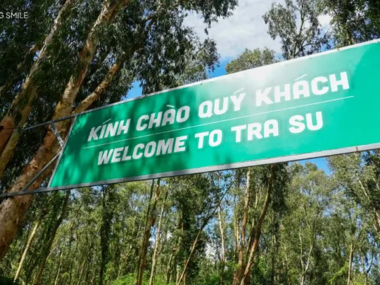 The welcome sign at Tra Su Forest, inviting visitors to explore the ecotourism area